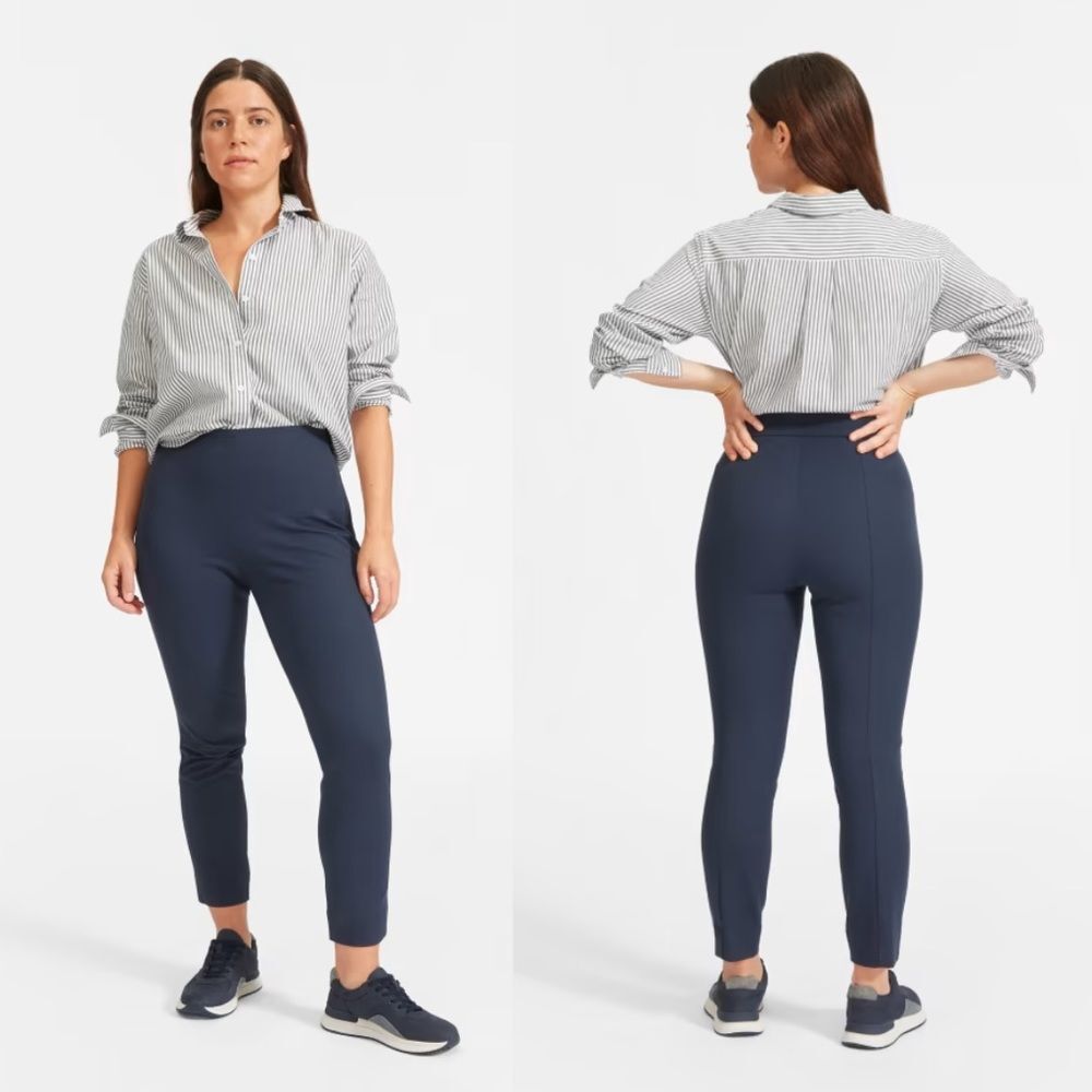 Everlane The Curvy Side-Zip Stretch Cotton Work Ankle Pant Navy Blue Size 16